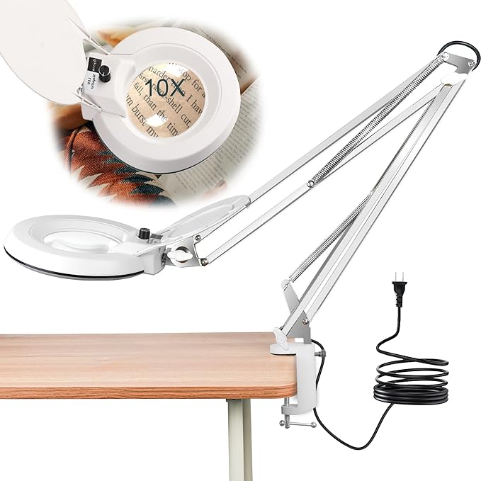 10X Magnifying Glass with Light and Stand, LED Dimmable Lighted Desk Lamp with by Foryourbetterdesktopworking