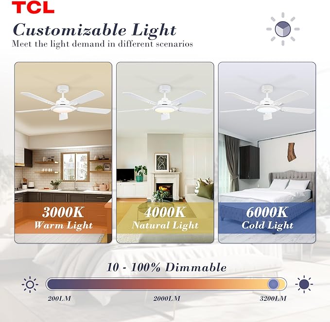 TCL Ceiling Fans with Lights, 52 Inch Ceiling Fan with Light and Remote Control - Image 6
