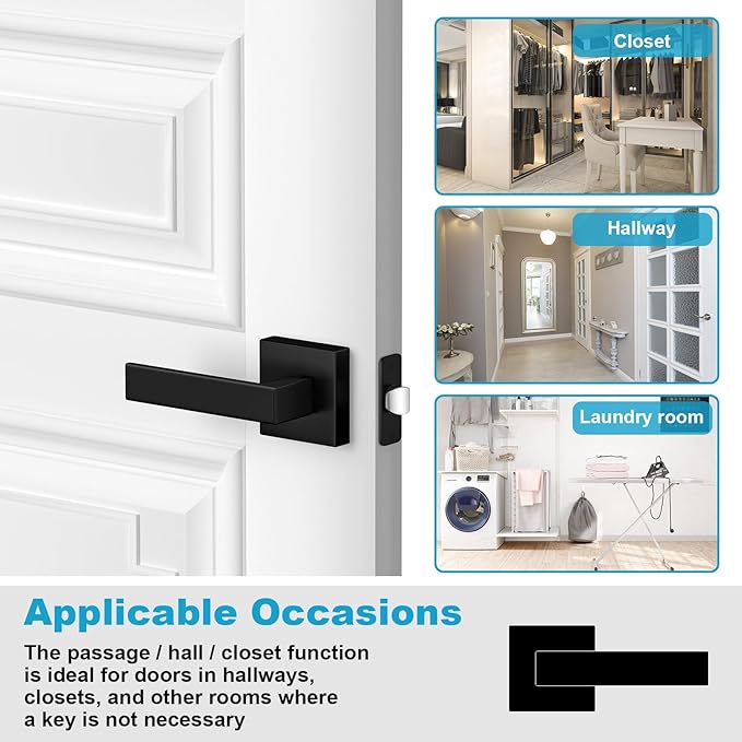 Estmoon 2 Pack Passage Door Levers, Matte Black Door Knobs Interior Square Door - Image 6