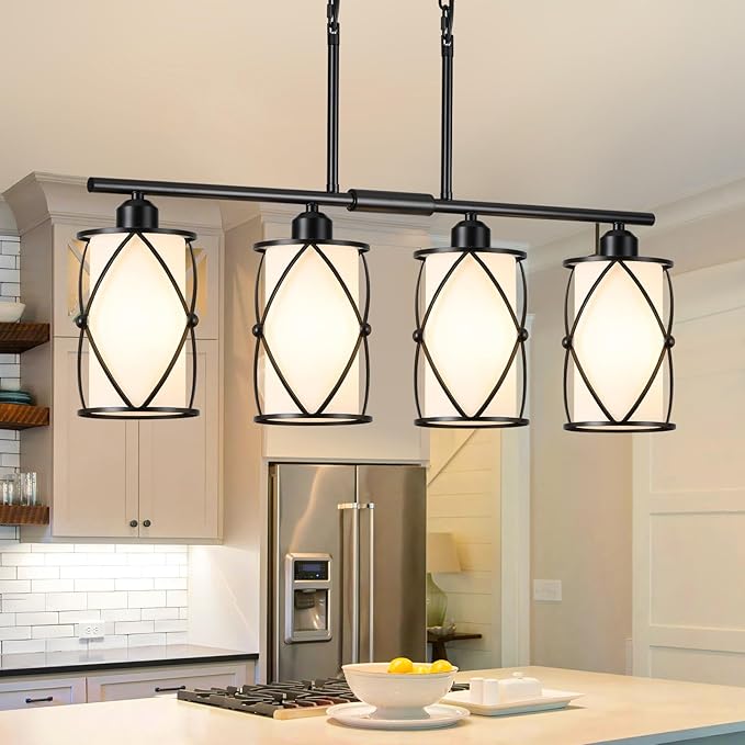 4-Light Kitchen Island Lighting, Modern Black Linear Dining Room Light Fixtures by Osimir