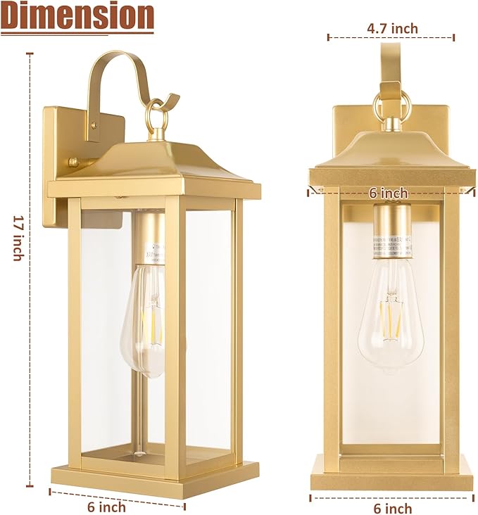 17 Inch Large Gold Outdoor Sconces Wall Lighting 2-Pack, Exterior Light - Image 5