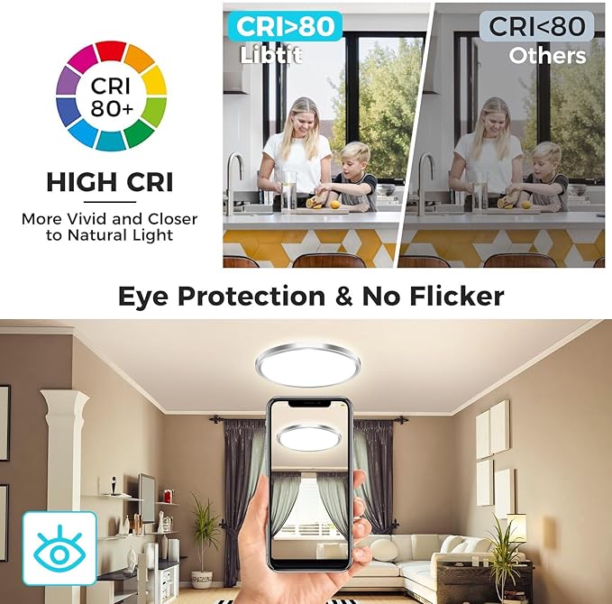 libtit 3Pack Led Ceiling Light 13Inch, 24W 2400Lm Bright Light Fixture Brushed - Image 3