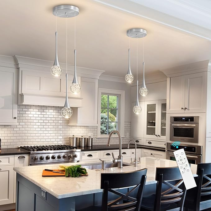 3-Lights Modern Pendant Lights for Kitchen Island LED Dimmable Crystal Glam - Image 4