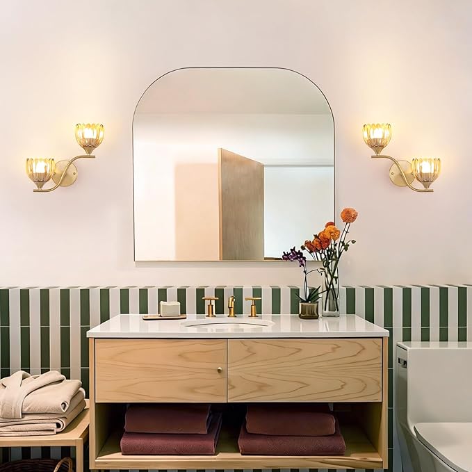 Battery Operated Wall Sconce, 2-Lights Vinatge Brass Wall Lighting - Image 9
