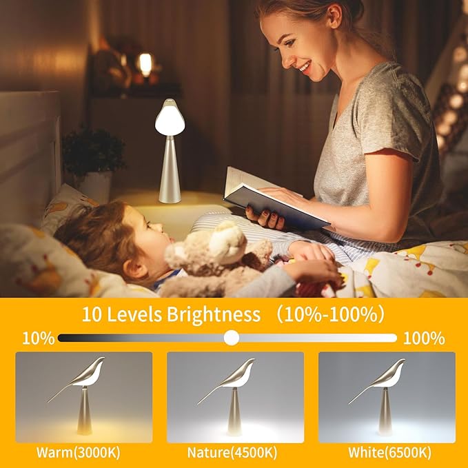 Small Desk Lamp, Bird Lamp, 10 Level Dimmable Brightness Bedside Night Light - Image 3
