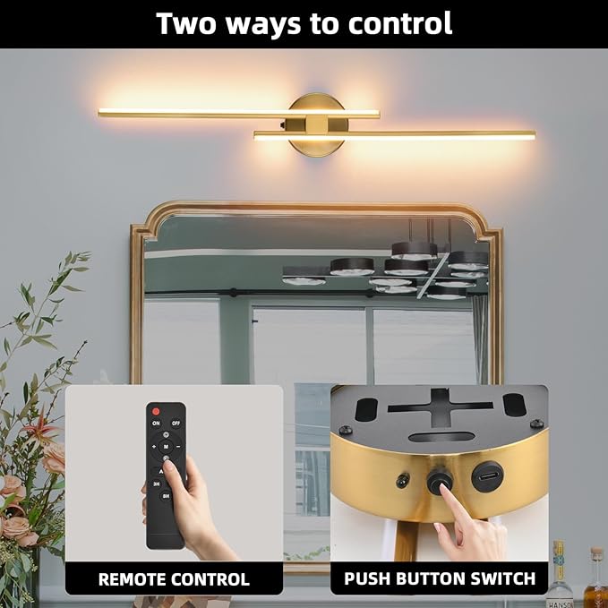 Battery Operated Wall Sconce Set of 2, Wireless Wall Light USB Rechargeable - Image 5