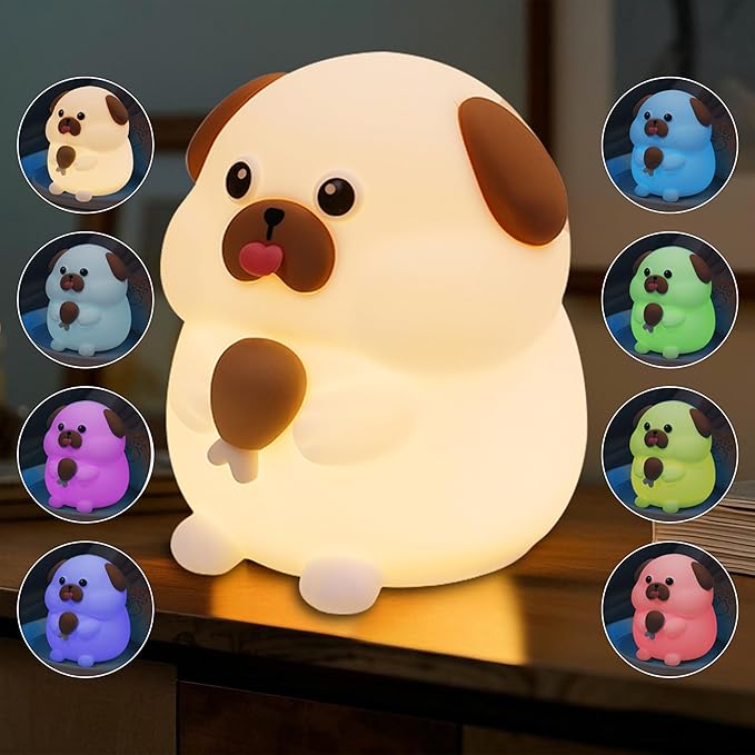 Greedy Dog Night Light for Kids, 3 Levels Dimmable Doggy Nursery Nightlight by FAMIDUO-BrightenYourLife