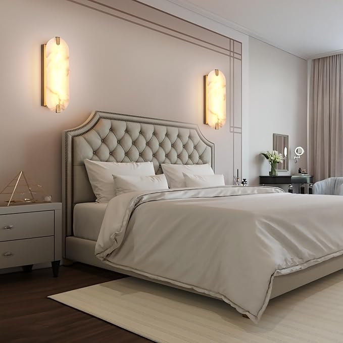 14.17in Alabaster Wall Sconces, Natural Marble Wall Light Set of Two, Modern - Image 2