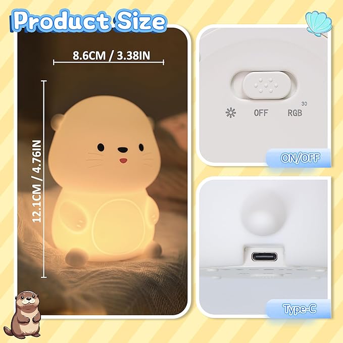 Attivolife Otter Night Light for Kids, Cute Sea Otter Silicone Lamp, Protable - Image 7