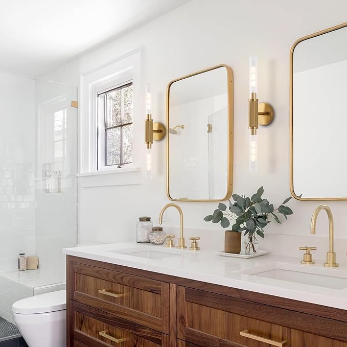 Gold Knurled Texture Wall Sconces 24" Modern Cylinder Bathroom Vanity Lights - Image 3