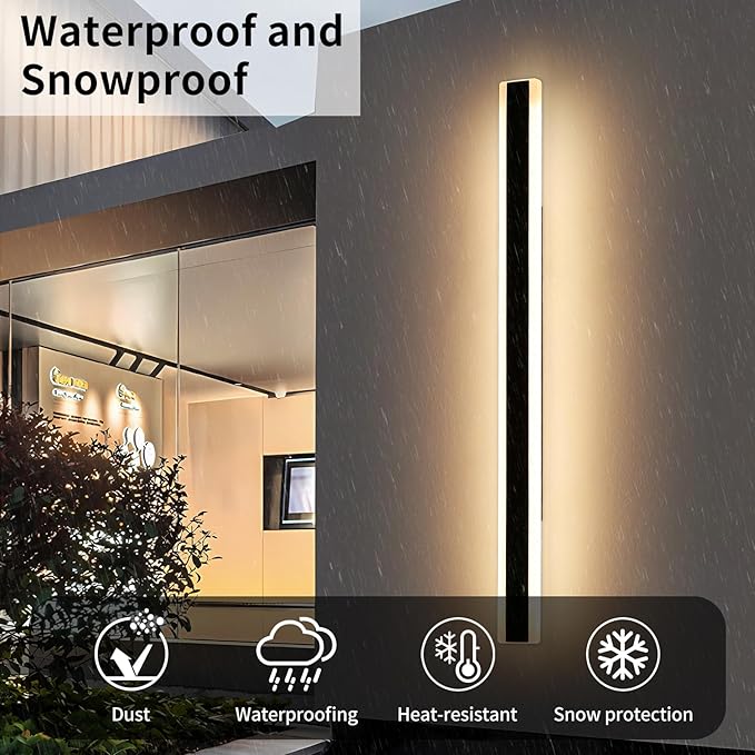 Modern Long Outdoor Wall Light, 71inch Black Exterior LED Wall Sconce, IP65 - Image 5