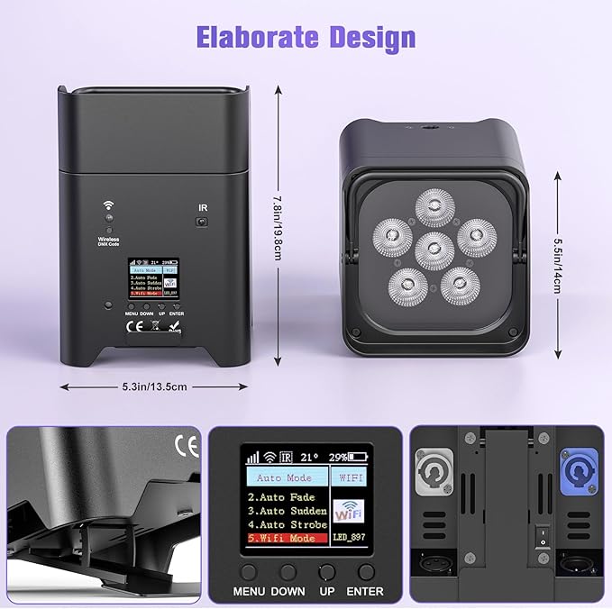 Rechargeable Battery Powered Stage Uplights, 6LED Par Lights 6IN1 RGBWAUV - Image 7