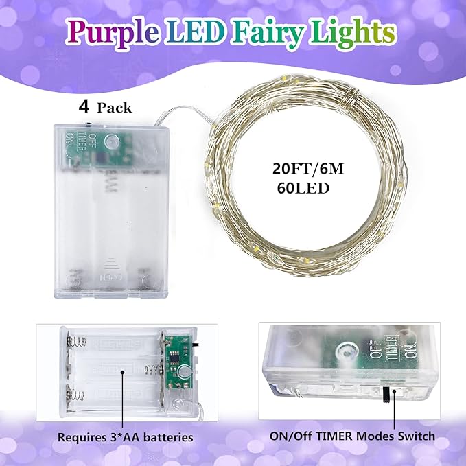 4 Pack 20FT 60LED Christmas Battery Operated Fairy Lights - Image 3