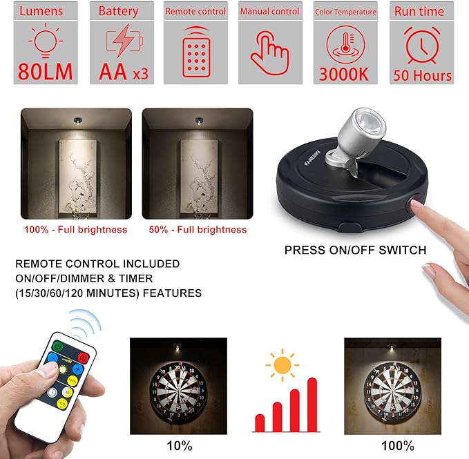 Wireless Spotlight Battery Operated, LED Picture Lights, Stick on Uplighting - Image 2