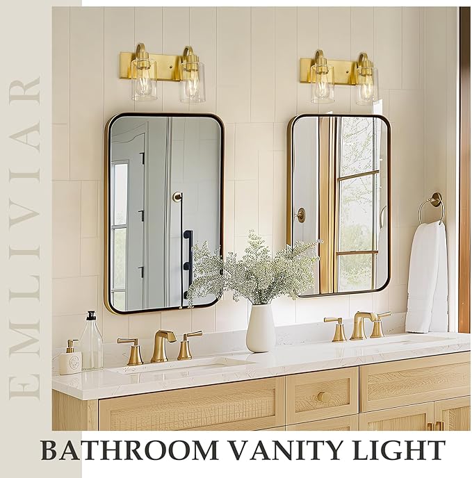 Emliviar 2-Light Brushed Gold Vanity Light, Modern Farmhouse Bathroom Light - Image 4