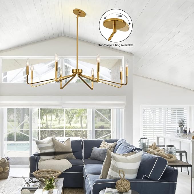 38" Gold Chandeliers for Dining Room, 8-Light Modern Farmhouse Chandelier Light - Image 6