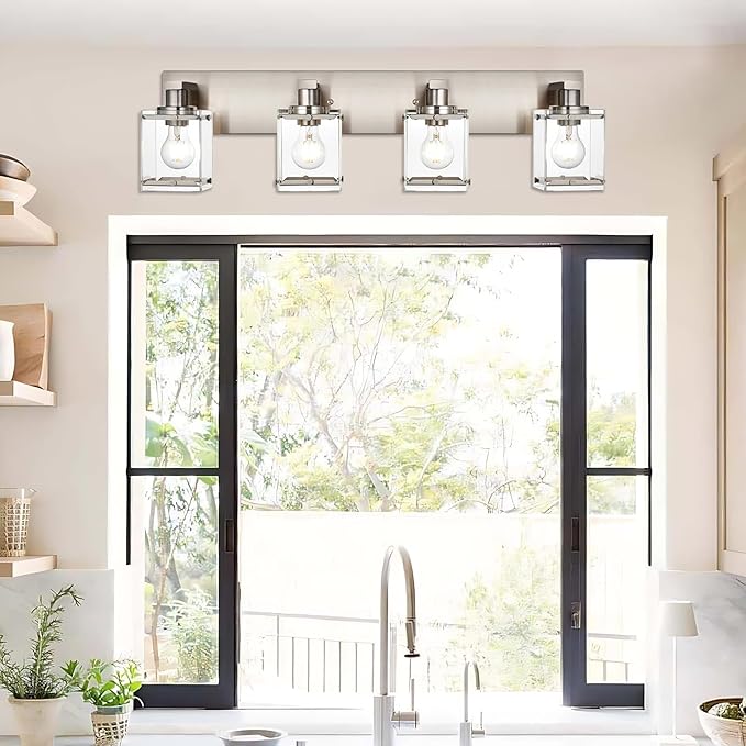 4-Lights Bathroom Vanity Light Fixtures in Brushed Nickel, E26 Socket Wall - Image 2