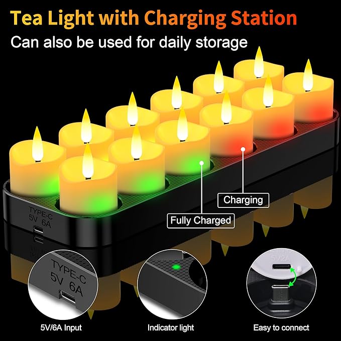 YiaMia Upgraded Rechargeable Tea Lights 12 Pack, Flameless Tea Light Candles - Image 3