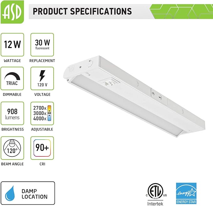 ASD LED 12W Swivel Under Cabinet Lighting 24 Inch Dimmable Hardwired or Plug-in - Image 2