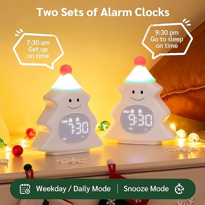 Yiliaw Kids Alarm Clock with Night Light, Christmas Tree Wake Up Clock - Image 3