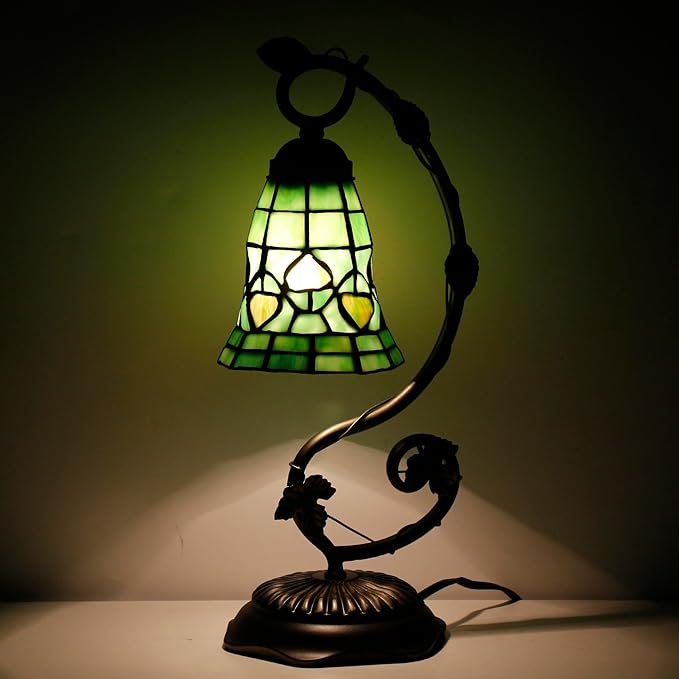Tiffany Lamp Stained Glass Desk Reading Bedside Light, Metal Leaf Table Lamp - Image 5