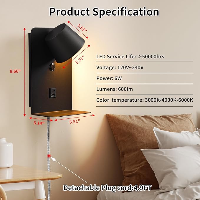 Modern LED Plug in Wall Sconce, Dimmable Wireless Wall Light Fixtures - Image 4