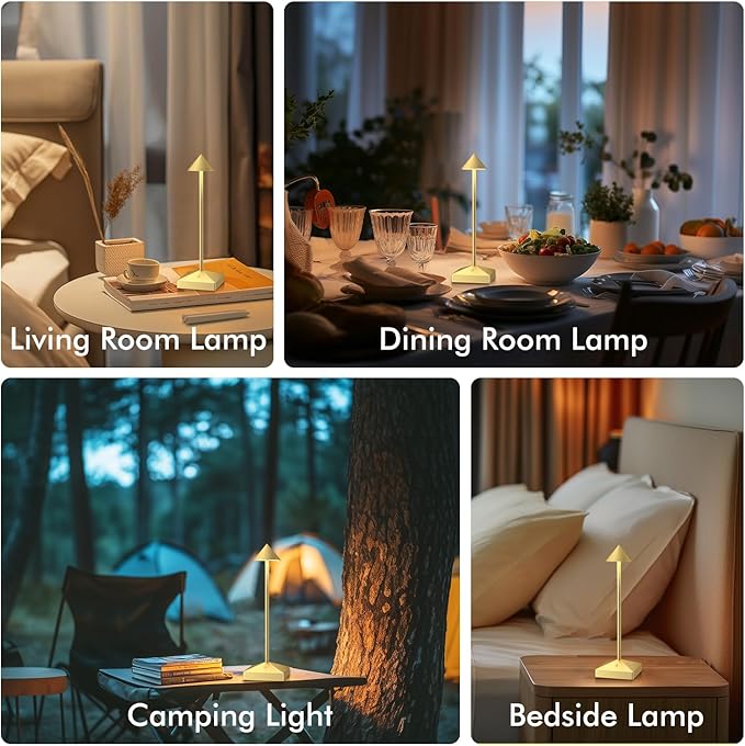 3 Pack 8.26in Gold Small Cordless Table Lamps Rechargeable, Battery Operated - Image 2