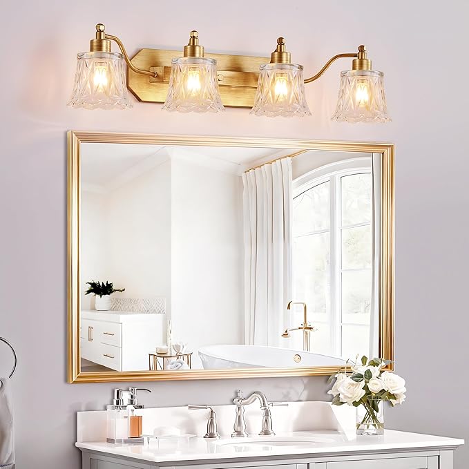 Vintage Bathroom Light Fixtures, 4-Light Gold Vanity Light, Matte Brass Finish - Image 6