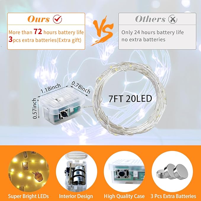 100 Pack Fairy Lights 7Ft 20 LED Twinkle String Lights Battery Operated - Image 4