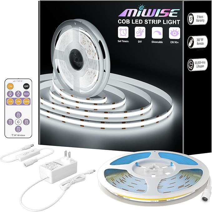 MIWISE White LED Strip Lights, COB LED Strip Light 6000K Daylight White by MIWISE
