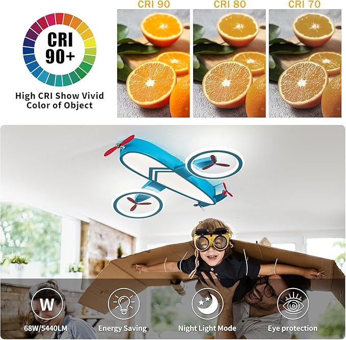 Kids Ceiling Lights for Bedroom Blue Airplane Light Fixture Mount 24.8" Kitchen - Image 6