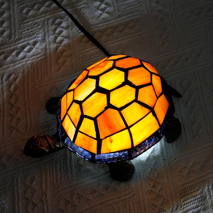 Orange Turtle Lamp Tiffany Bedside Table Lamp Retro Decor Art Nightstand Light - Image 8