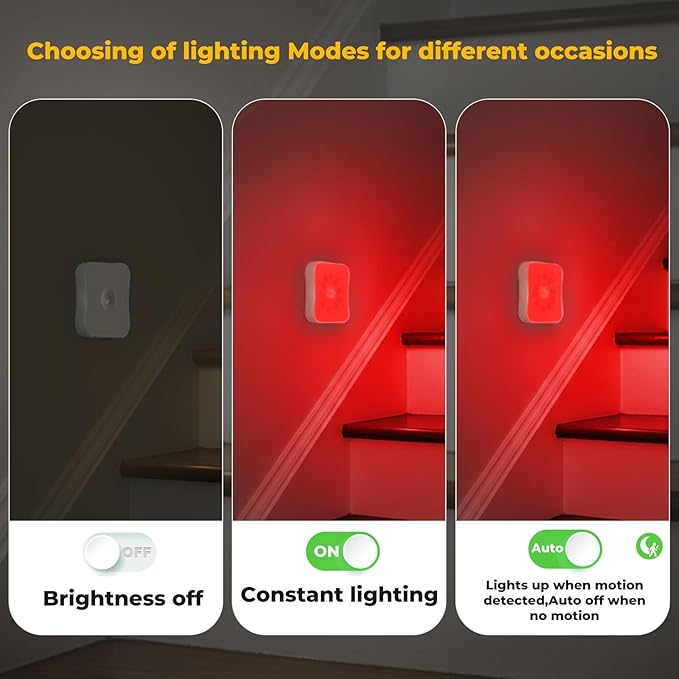 Red Motion Sensor Night Lights Rechargeable Battery Night Light Magnetic Red - Image 2