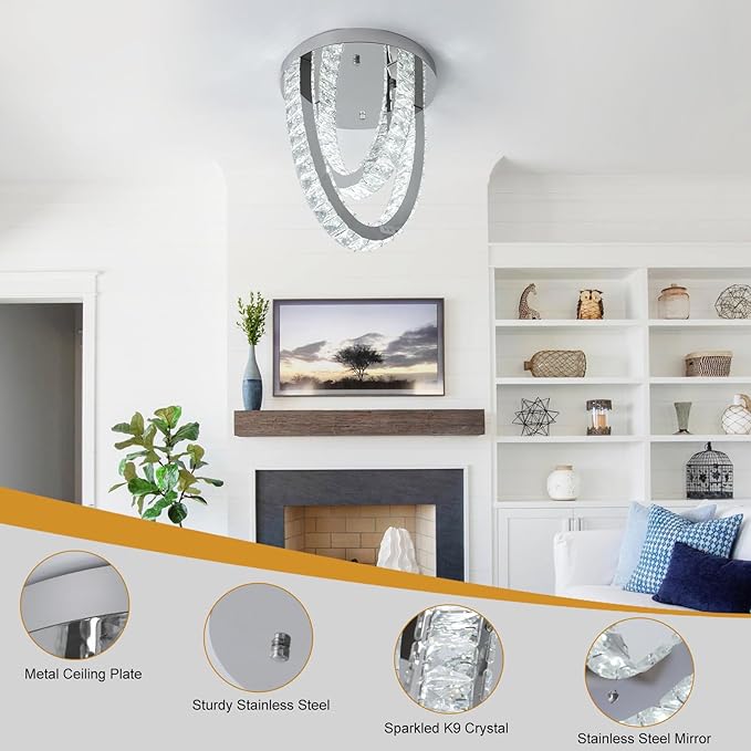 Modern Crystal Ceiling Light Chandelier, Flush Mount Lighting Fixture Pendant - Image 6