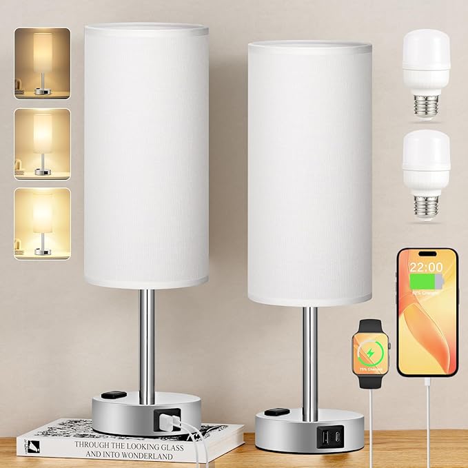 White Touch Nightstand Lamps Set - Image 7