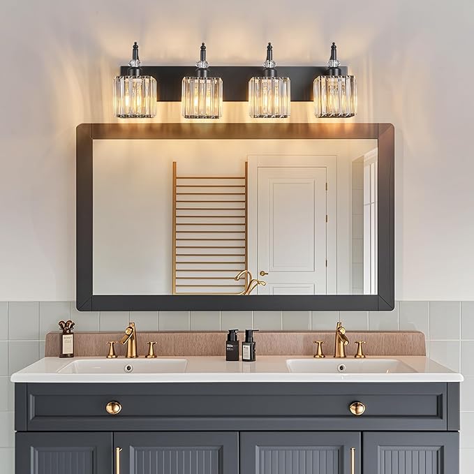 Modern Bathroom Vanity Light 4-Light Black Crystal Light Fixtures Over Mirror - Image 6