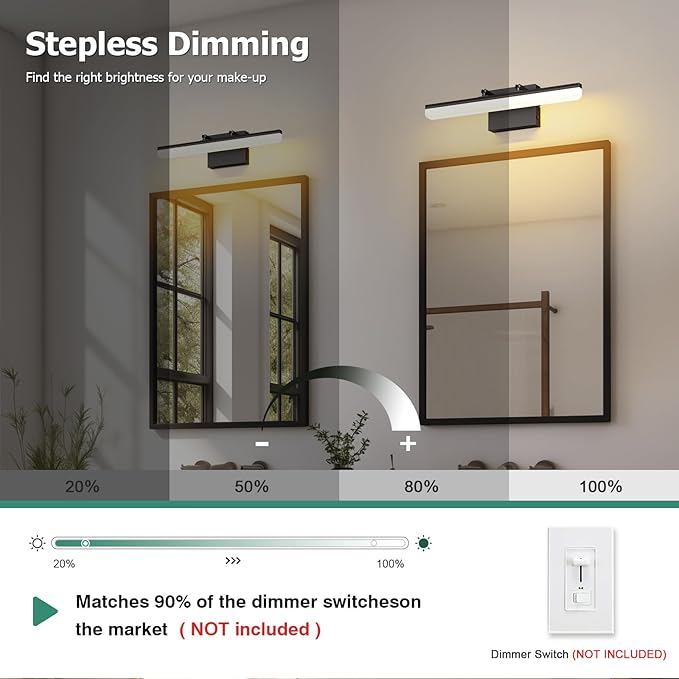 15.7" Black LED Bathroom Vanity Light 5CCT–Dimmable Wall Mount Fixture - Image 4