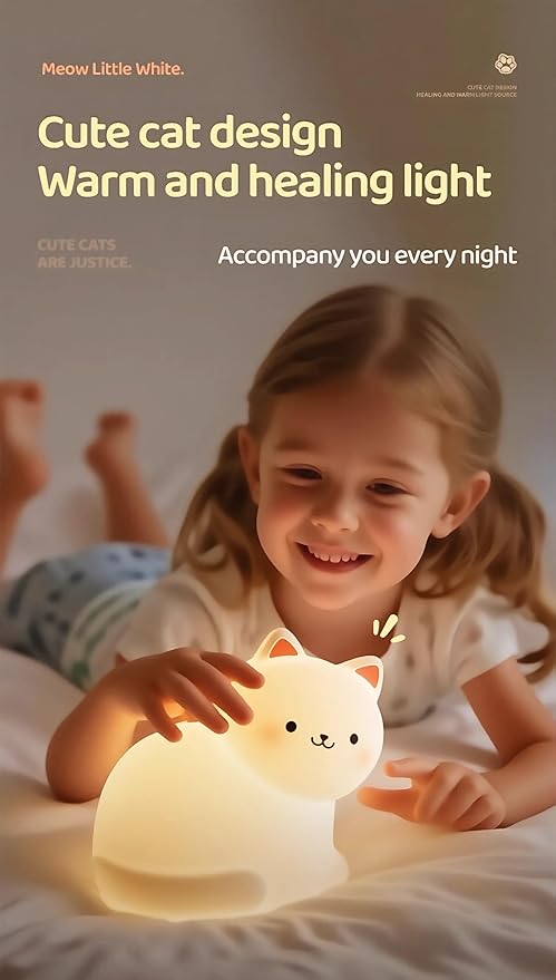Night Light for Kids, 7 Colors Cat Lamp, Cute Lamp Gifts, Rechargeable Dimmable - Image 2