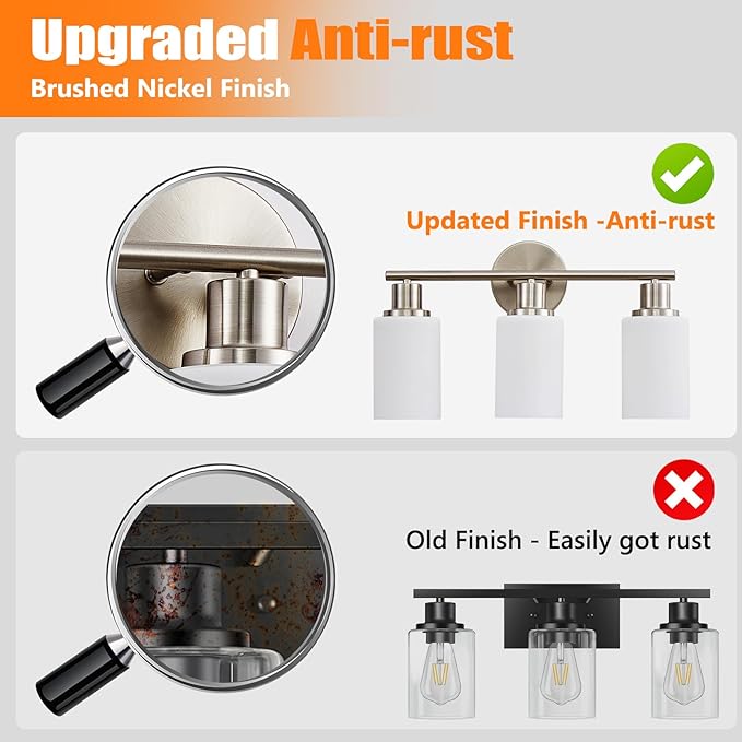 DLLT 3-Light Bathroom Light Fixtures: Nickel Modern Vanity Lights - Image 4