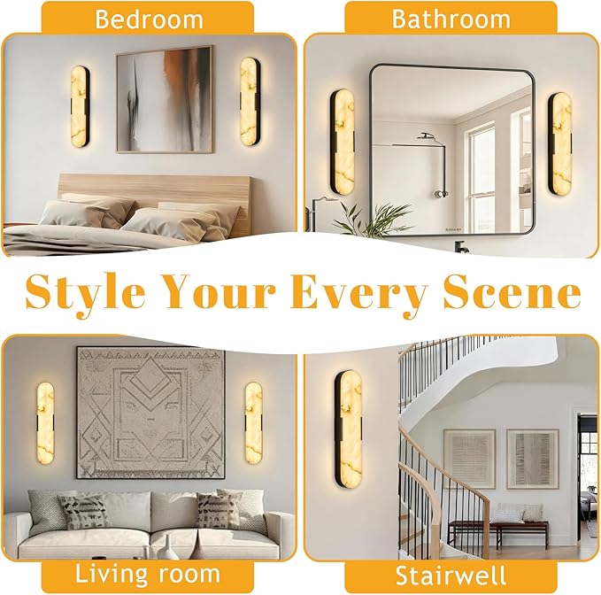 20“Natural Marble Wall Sconces LED Alabaster Wall Sconce Vintage Bathroom - Image 7
