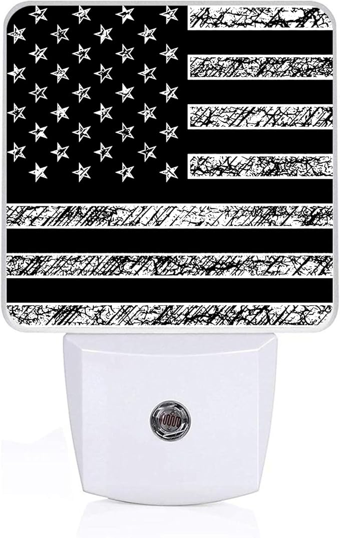 Black White American Flag Night Light, Plug-into USA Flag Nightlight White LED by Unknown
