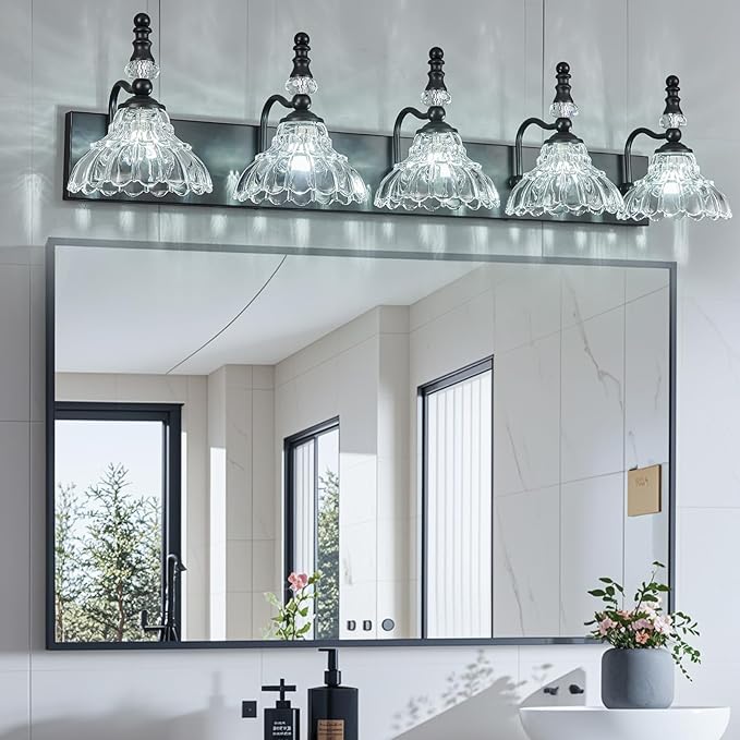 Vintage Bathroom Vanity Light, 5-Light Black Vanity Lighting Fixture - Image 5