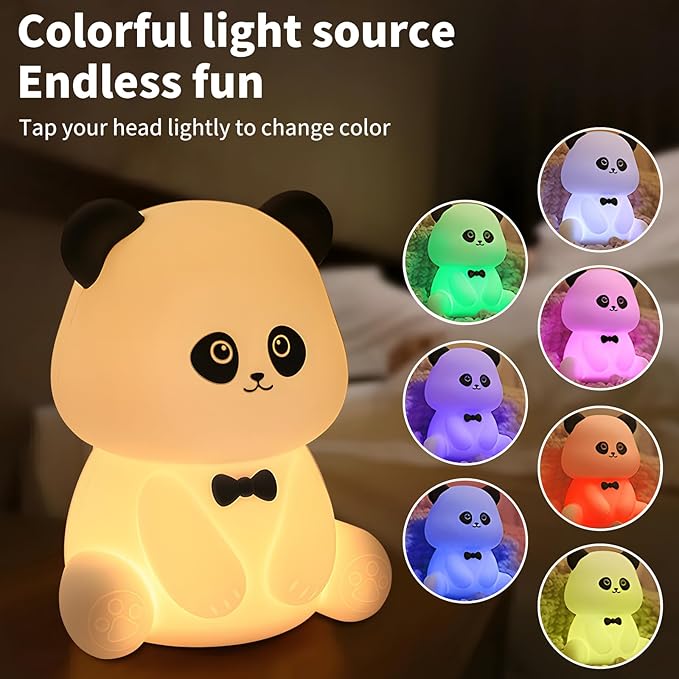 Cute Panda Night Light, Squishy Animal Nightlamp, Rechargerable Dimmable - Image 2