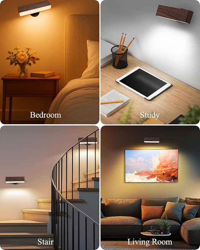 Battery Operated Wall Sconces Set of 2: Wireless Rechargeable Wall Light - Image 2