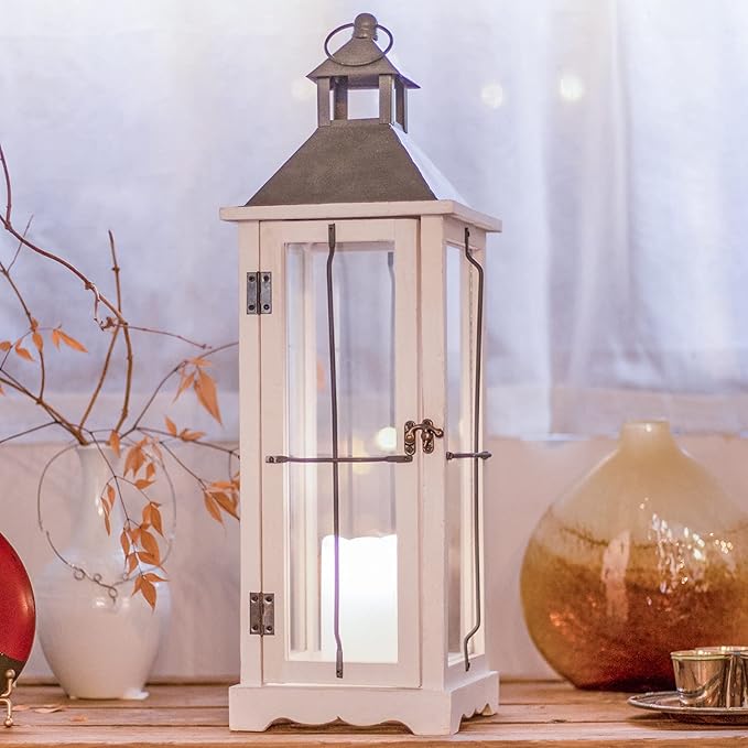 Bdor 26in Farmhouse White IP65 Waterproof Wood Metal Decorative Lanterns - Image 2