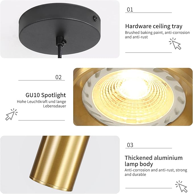 3 Pack Modern Black and Gold LED Pendant Lights, Minimalist Linear Hanging Light - Image 3