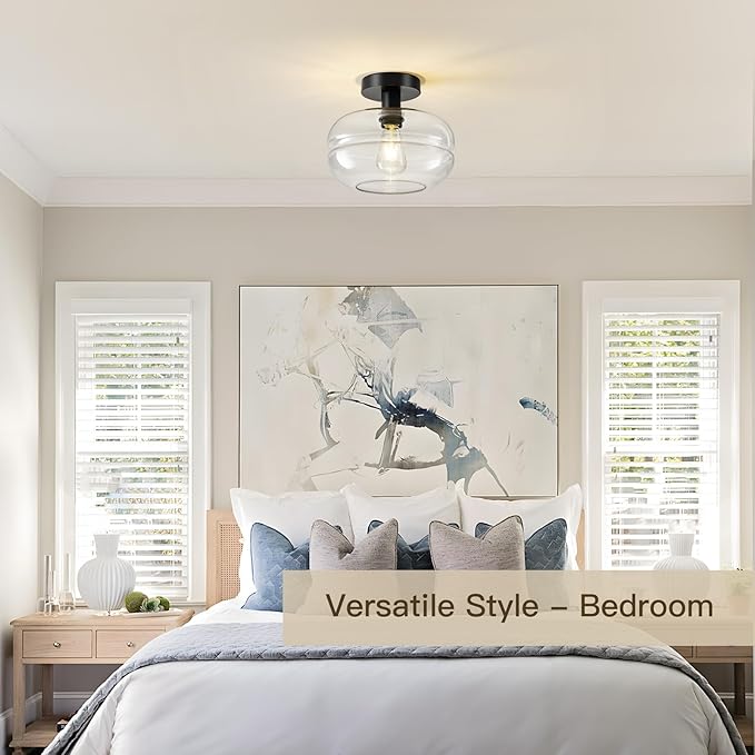 Semi Flush Mount Ceiling Light Fixture, 10-1/2 Inch Clear Glass Shade - Image 5
