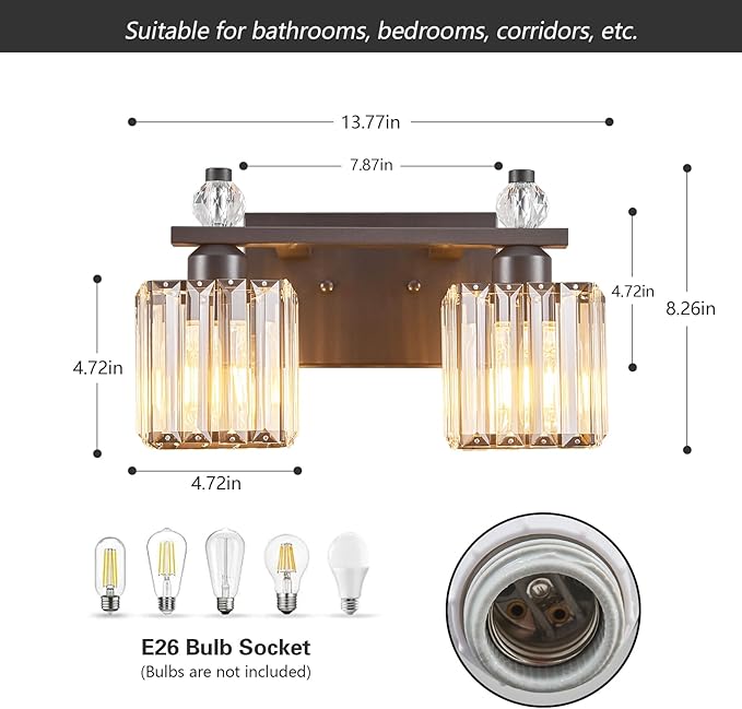 Vanity Lights 2-Light Modern Crystal Vanity Light Sand Black Bathroom Light - Image 5