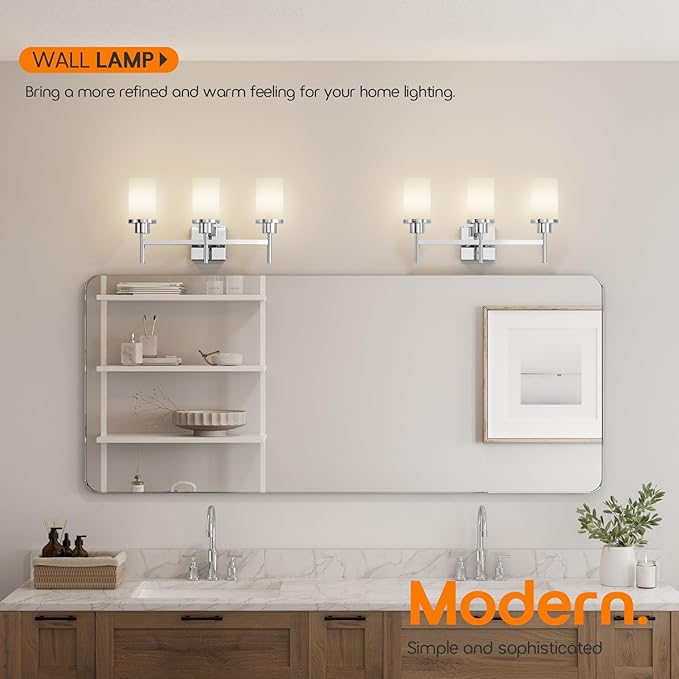 Bathrom Light Fixtures Polished Chrome 3 Vanity Lights - Image 2