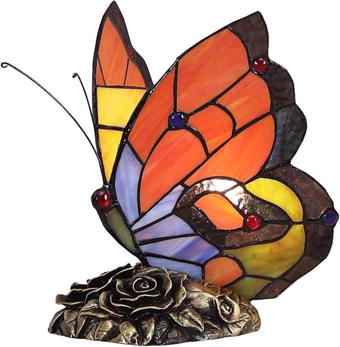 Bieye L10038 Butterfly Tiffany Style Stained Glass Accent Table Lamp Night Light by Bieye